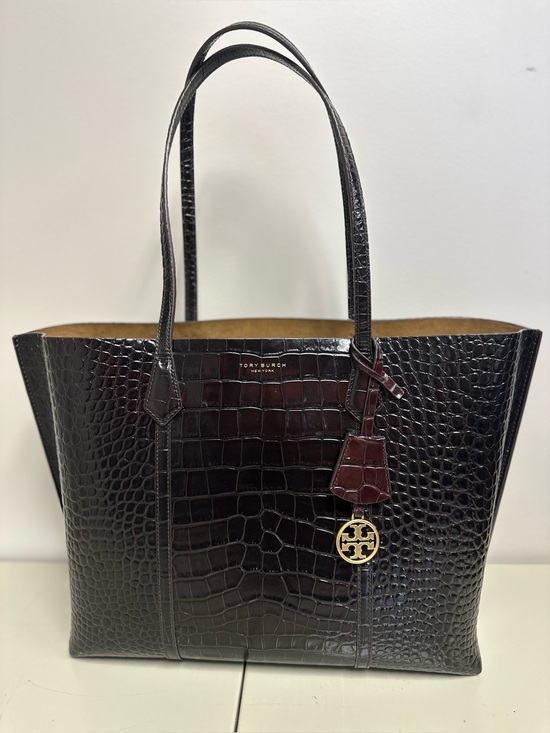 Tory Burch Handbags - Tory Burch Croc-Embossed Dark Brown Tote with Gold Logo Charm